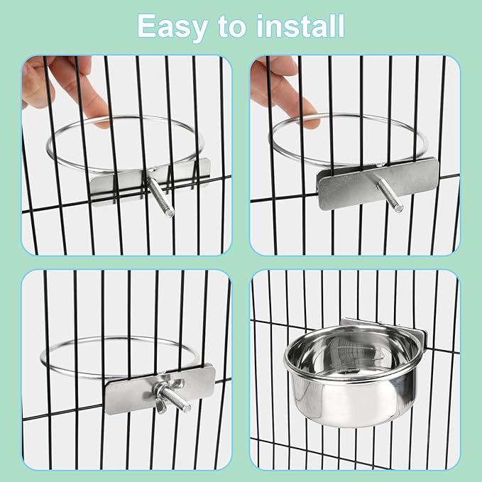 Hypeety Stainless Steel Food Water Bowl for Pet Bird Crates Cages Coop Dog Cat Parrot Bird Rabbit Pet (Small,3.9 * 1.9in)
