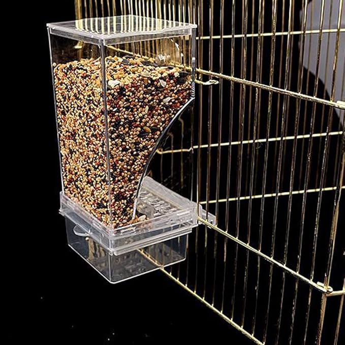 Automatic Bird Feeder,Birds Cage Accessories,No Mess for Cage Inside Birds Stuff Cage,Acrylic Transparent Seed Food Container for Small Brids Cockatiel Budgerigar