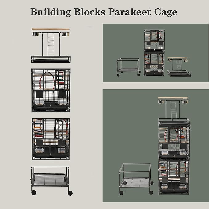 68" Double Bird Cage,Stackable Divided Parakeet Cage, Parrot Cages for Medium Birds with Bird cage Toys,Birdcage Seed Catcher,for Cockatiels Canaries Lovebirds Finches Budgies Small Parrots