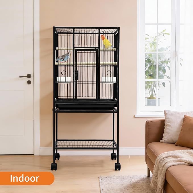 Garvee Large Bird Cage, 40.5" H Big Bird Cage with Stand for Parakeets Parrots Conures Lovebird Cockatiel Black