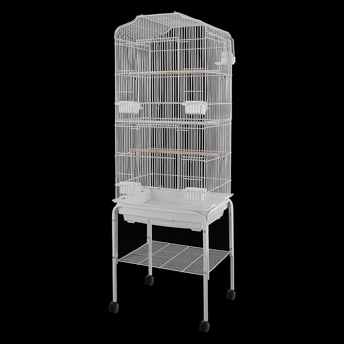 Large Bird Cage with Stand & Wheels, Freestanding Parakeet Birdcage with Feeding Bowls & Waterer, 54 Inch Bird Flight Cages for Parrot Canaries Cockatiels Budgie Parrotlet (White)