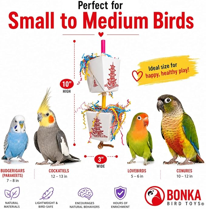 Bonka Bird Toys 3874 Duo Take Out Small Medium Bird Toy Oyster Pail Treat Box Foraging Paper Chew Shred Cockatiel Parakeet Conures and Other Similar Birds