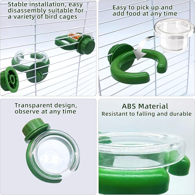 Bird Water Dispenser Automatic Bird Feeder for Cage Set, No Mess Parakeet Feeder for Parrots, Cockatiels, Finches, Budgies (3PCS, Green)