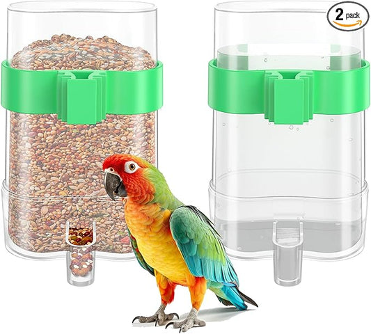 CLPOAWC Bird Water Dispenser, Bird Cage Feeder, Parakeet Cage Accessories, 2 Pcs Automatic Bird Water Feeder for Budgies Cockatiel Lovebird Canary Finch, clear