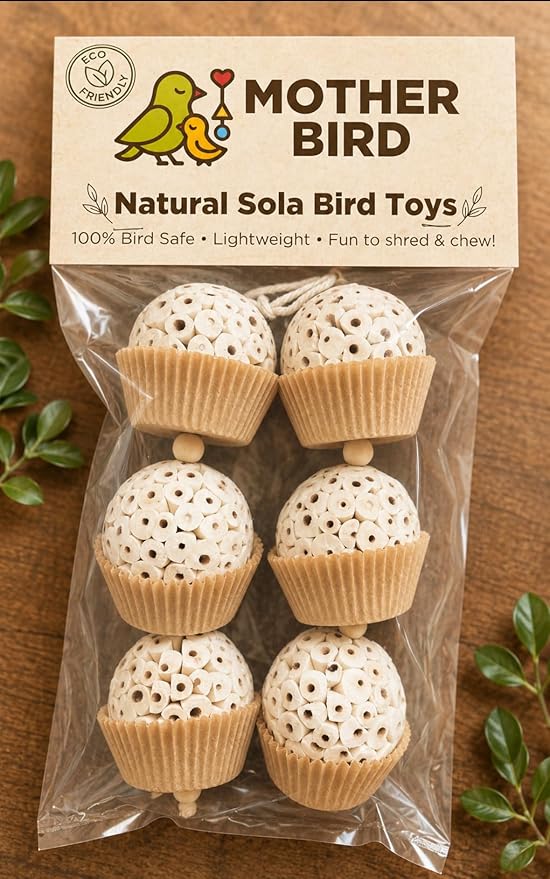 Shred and Destroy Bird Toy for Medium Birds - Conures, Cockatiels - Natural Sola Ball Hanging Chew Toy - 2 Pack - Boredom Buster Cage Toy