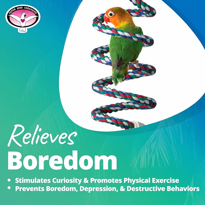 Super Bird Creations SB323 Small Bungee Bird Toy - Rope Perch for Canary, Parakeets, Cockatiels, Finch, Lovebirds - Colorful Hanging Perch - Enriching Bungee Toy for Small Birds & in Bird Cages