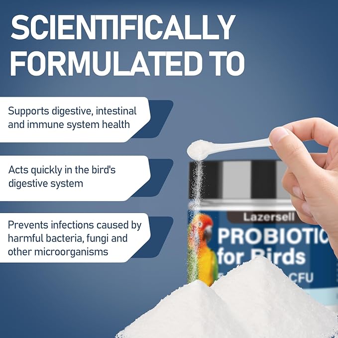 Probiotics for Birds Avian Probiotics Dietary Supplement for Parrots - Bird Probiotic Powder Supplement All-Natural Digestive System Formula (1.59 OZ)