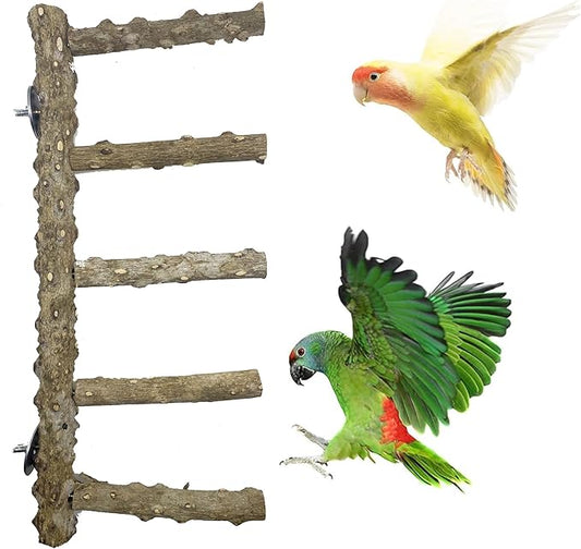 3 PCS Nature Wood Bird Ladder Perch Nature Wood Stand Parrot Chew Toy Cage Hanging Pet Cage Bird Climbing Step Ladders for Small Animal