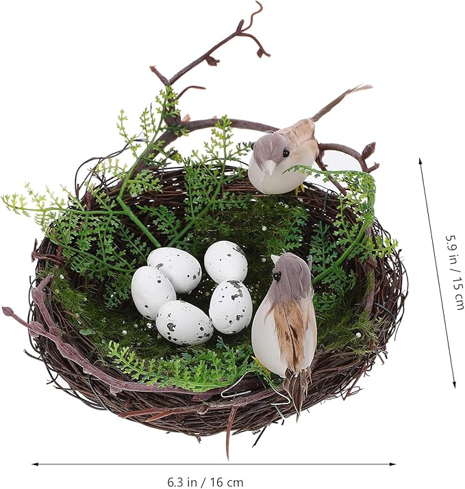 Vine Bird Nest Ornament with 5 Simulation Eggs Easter Decor - Artificial Bird Nest Store Decor for Fake Eggs Yard Garden Home Wedding Christmas Party
