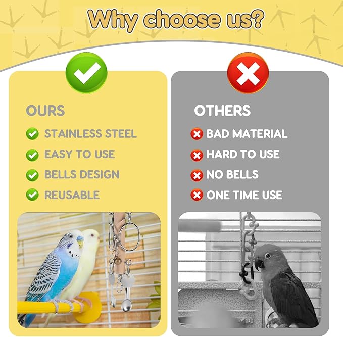 VINGVO Parrot Bird Toys with Metal Spoons, Stainless Steel Keys Rings Toy, Intelligence Development Crisp Sound Toys for Amazons Mini Medium Large Macaws African Greys Cockatoos Eclectus