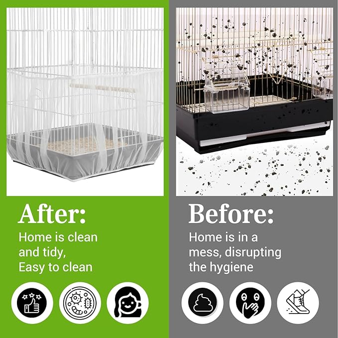 2 Pcs Bird Cage Netting Seed Catcher, Adjustable Skirt Bird Cage Net White Polyester Splash Guard for Parrot Finch Cages