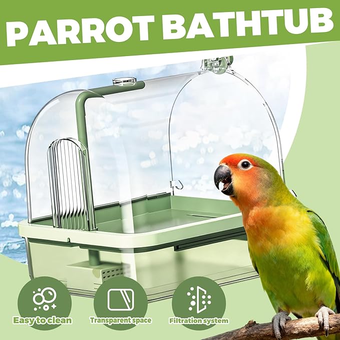 Parrot Bathtub, Bird Shower Bath, Hanging Bird Bath for Cage, Automatic Bird Bath Shower for Cage, Indoor Cage Accessories for Parakeets, Budgies, Cockatiels, Conure, Lovebird, Green A