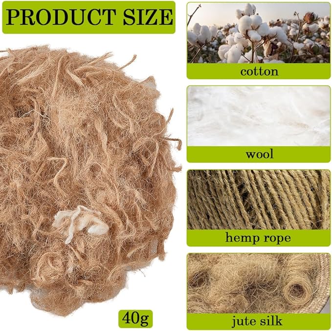 CREATCABIN 40g Bird Nesting Material Jute Bird Nests Bedding Material Mixing Canary Nesting Material Finch Parakeet Nesting Materials for Hummingbird Hamster Cage Gardens Tree Trunks Cotton Wool