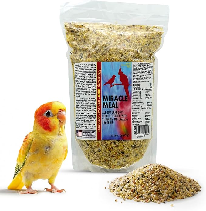 Morning Bird Miracle Meal 1.5 lbs – Vitamin Fortified Soft Bird Food for Birds - All-Natural No Artificial Dyes, Flavors or preservatives - Supports Feather Strength, Breeding & Overall Wellness