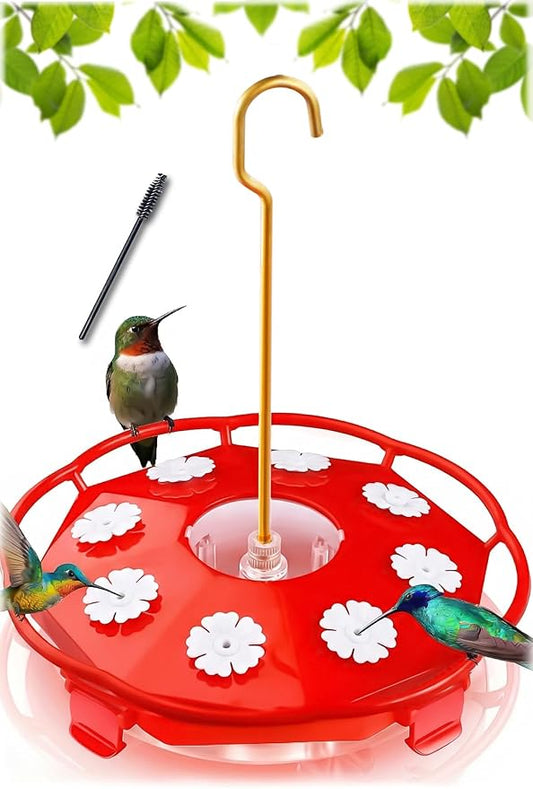 eWonLife Bee Proof 8-Port Hummingbird Feeder for Outdoors, 16oz Leak Proof Saucer Humming Bird Feeder with Integrated Ant Moat Brush, Easy Clean & Refill, Hanging Garden Yard Décor