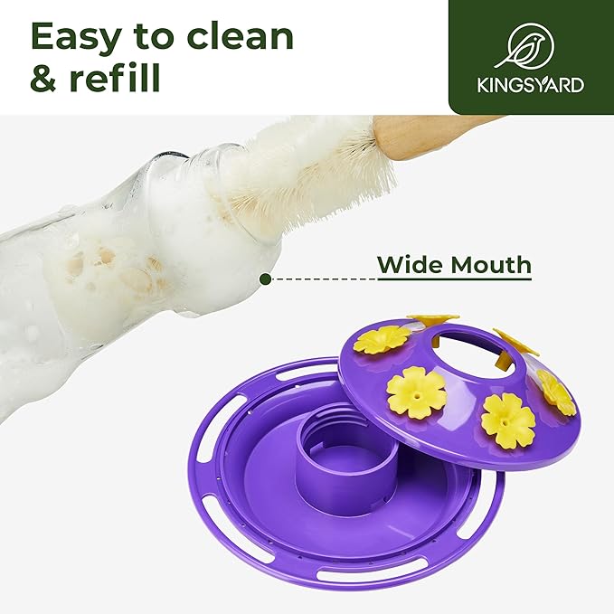 Kingsyard Glass Hummingbird Feeder for Outdoors Hanging, 14 oz Leak-Proof Humming Bird Feeders with Ant Moat & Bee Proof Feeding Ports, Hummingbird Gift for Bird Lovers (Updated Purple)
