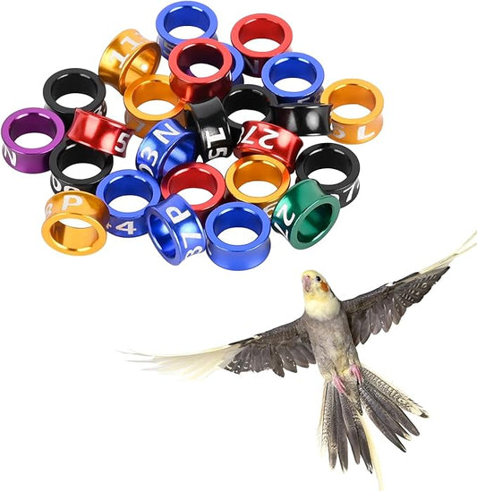 Bird Rings, Bird Bands, Bird Leg Rings, Multicolor Aluminum Leg Rings, Identification Training Rings Hibiscus Birds, Parrots, Peonies, Mixed Colors 50 Per Pack