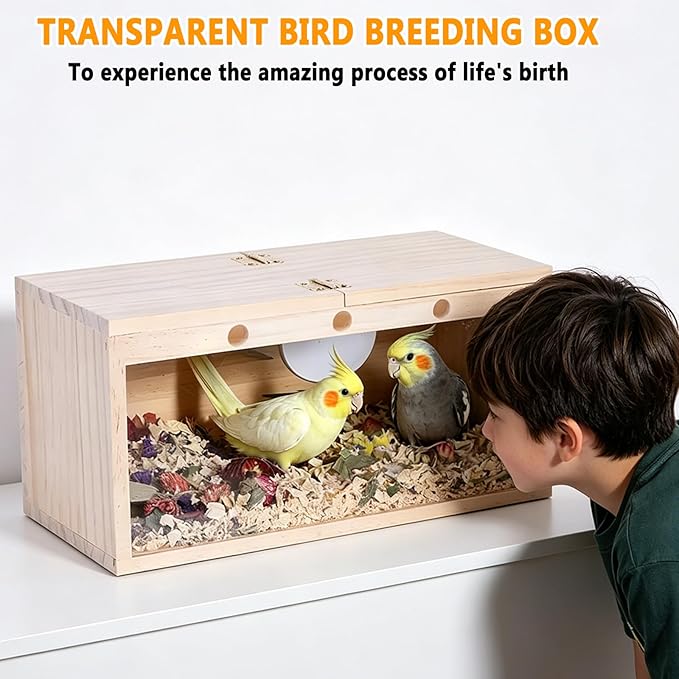 kathson Parakeet Nesting Box,Transparent Parrots Breeding Mating Boxes Nest House,Bird Cage Nesting Box for Cockatiel,Budgie,Lovebirds,Conure,Finch,Canary,L