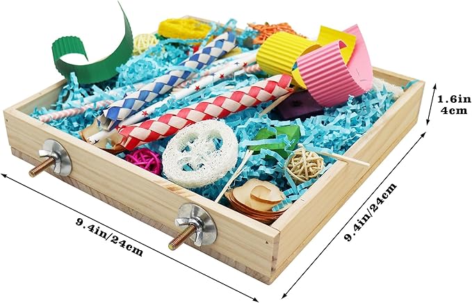 Jinkoozz Bird Foraging Toys Box, Wooden Parrot Shredding Toys Box, Bird Chewing Toys, Birdcage Accessories, Suitable for Small Birds Parakeets Cockatiels Love Birds Conures