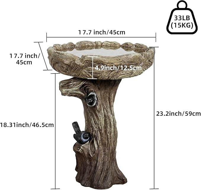 SKYFIRE Bird Baths for Outdoor - 23" Tall Pedestal Birdbath with Bird, Fibre Reinforced Concrete with Woodland Tree Trunk Décor, Modern and Durable,Bird Bath for Outside, Garden, Patio, Lawn, Backyard