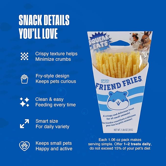 Penn-Plax Squeak Eats Friend Fries - Crispy and Delicious Small Animal Treats - Fun Fry-Shaped Snack for Rabbit, Rat, Hamster - Great for Bonding, Training and Enrichment - Easy to Serve 1.06 oz Pack