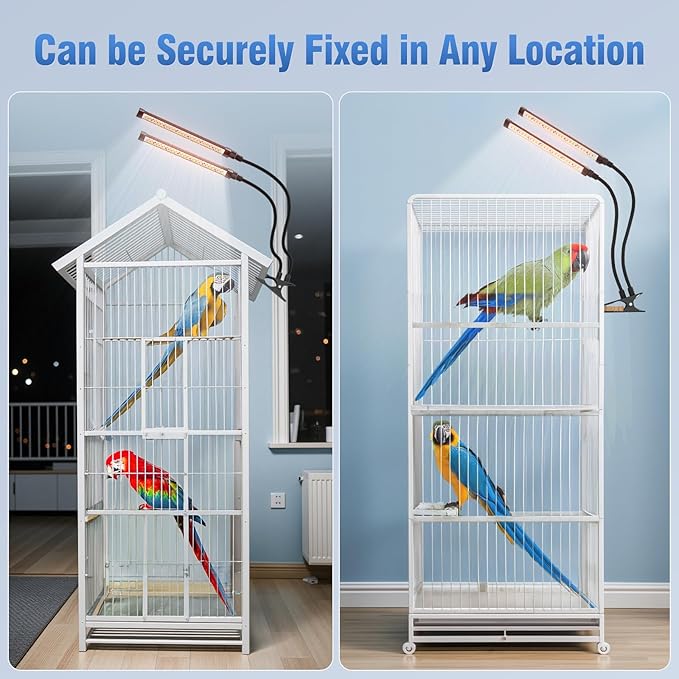 Bird Lighting Bird Cage Light Fixture Combo Kit Full Spectrum LED Pet Light, 15 Brightness Levels,24 Hours Timer, 100pcs LED Beads, Simulates Natural Environment