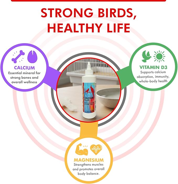 Morning Bird Calcium Plus Liquid for Birds – Calcium Supplement with Vitamins and Minerals for Strong Eggshells, Healthy Bones - Support Growth, Breeding, and Wellness for All Birds 16 Fl Oz