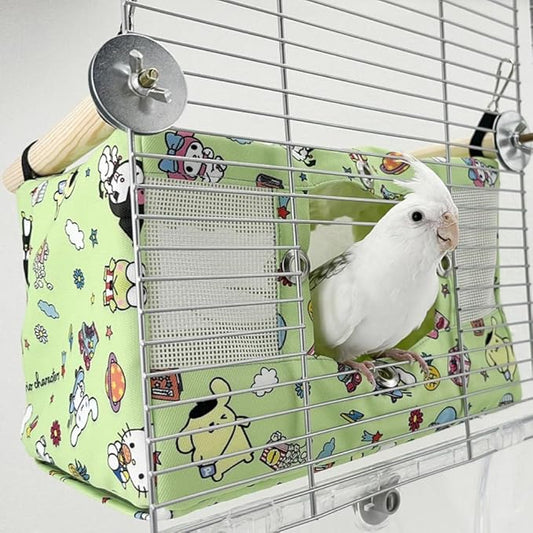 Large Spring Summer Breathable Bird Nest House, Bird Bed for Cage, Parrot Nest Snuggle Shed Hut for Four Seasons, Easy to Install for Quaker Lovebirds (Medium,Green)
