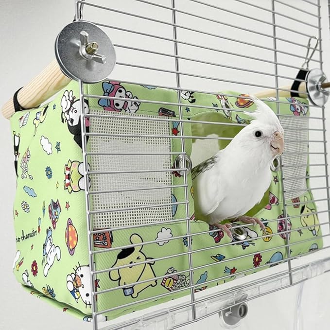 Large Spring Summer Breathable Bird Nest House, Bird Bed for Cage, Parrot Nest Snuggle Shed Hut for Four Seasons, Easy to Install for Quaker Lovebirds (Small,Green)