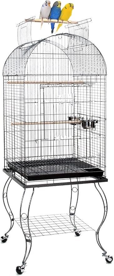 65-Inch Open and Close Dome Plays Top Parrot Lovebird Cockatiel Cockatiels Parakeets Cage Tight 5/8-Inch Bar Spacing with Removable Rolling Stand