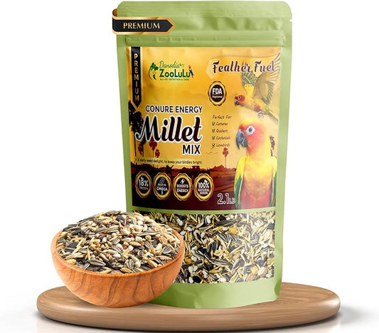 Danodia's Zoolulu Premium Conure Energy Millet Mix (950g/2 lbs) | Premium Bird Food Blend for Conures, Quakers, Cockatiels & Lovebirds | Daily Feeding Blend