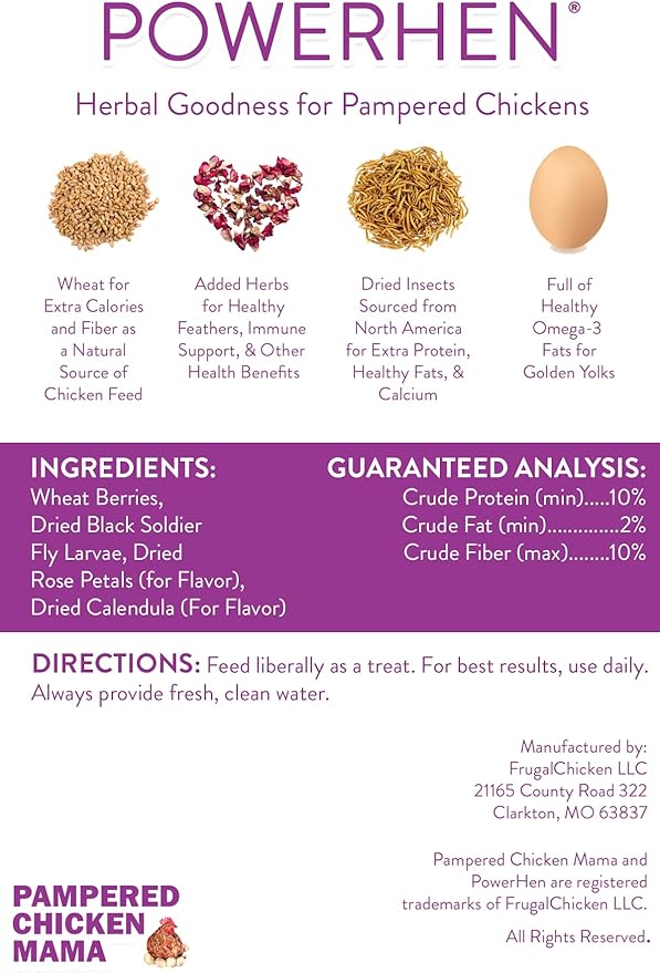 Backyard Chicken High Protein Herbal Treat with Dried River Shrimp, Black Soldier Fly Larvae, Mealworms, Basil, Hibiscus Flowers, Rose Petals (PowerHen) (4 pounds)