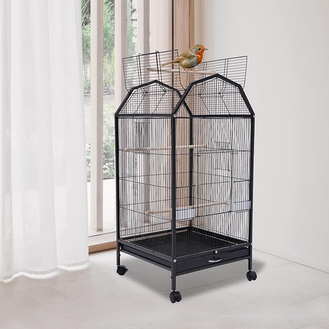 17.9 x 17.9 x 39.9 Metal Bird Flight Cage, 360° Full Hollow Parakeet Bird Cage with Stand Large Finch Bird Cage for Conure Canary Parekette Macaw Finch Cockatoo Budgie Parrot Pet House