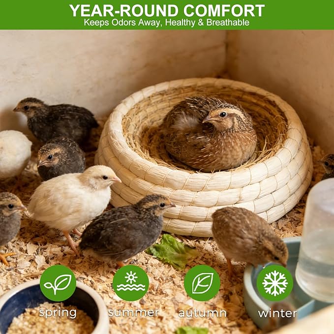6 Packs Woven Straw Bird Nests, 9" Handmade Flat Base Spawning Nest,Racing Pigeon Breeding Hatching Nest Box Egg Basin for Quails Doves and Small Birds,Pet Cage Supplies
