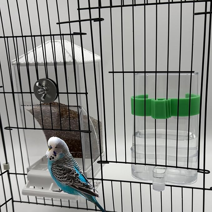 No Mess Bird Feeder for Cage,Automatic Parakeet Feeder with Perch Anti-Splash Bird Food Dispenser for Cage for Parakeet Lovebirds Cockatoo Budgie (Green)