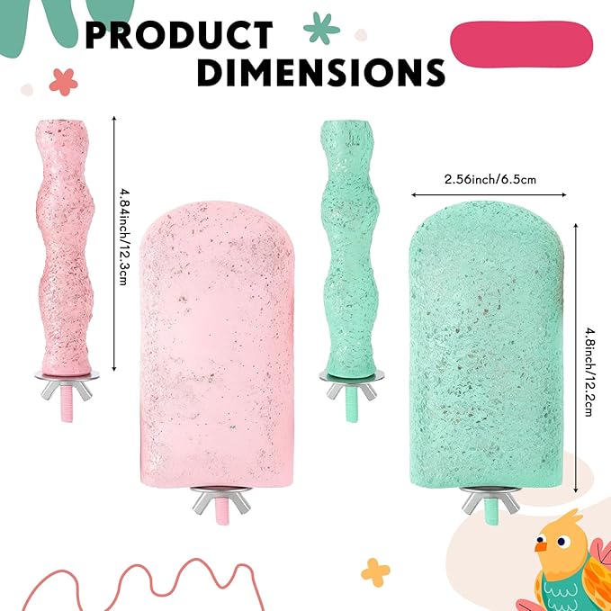 Soulchen 4 Pcs Bird Beak Grinding Calcium Stone Perches Large 4.8 Inch Parrot Teeth Mouth Molar Cage Platform Paw Grinding Sticks Jumping Stand for Macaws Parakeets Finches Cockatiel(Green,Pink)