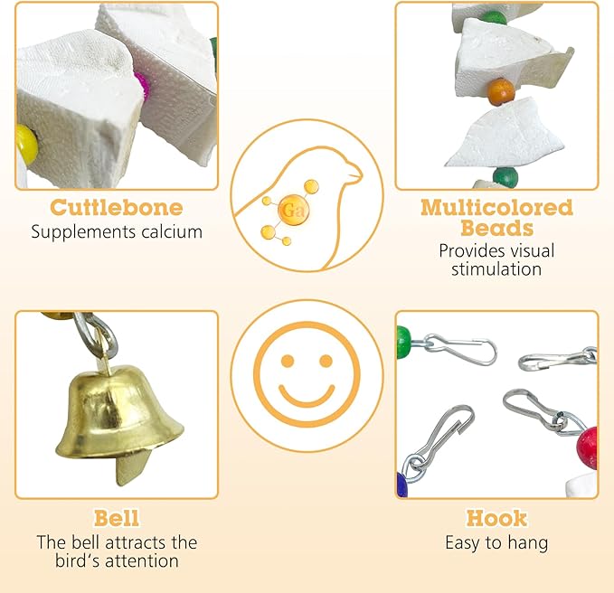 BNOSDM Bird Toys with Cuttlebone 4 Pack Hanging Cuttle Bone Chew Toys Natural Bird Beak Grinding Stone Parakeet Calcium Toys Bird Cage Accessories for Budgies Cockatiels Lovebirds Conures Parrots (12)