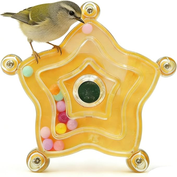 Spinning Bird-Toys Bird Cage Toys & Bird Perch Parrot-Parakeet Budgie Cockatiel Conure Macaw Chicken Parrot Enrichment Cage Accessories Small Animal Chewing Toy (Yellow Star)