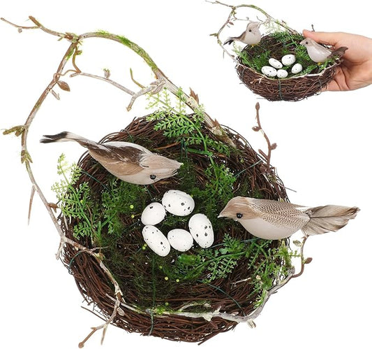 Hemoton 6" Bird's Nest with 5 Artificial Foam Eggs, Natural Swallow Rattan Birds Nests for Crafts, Natural Easter Decorations for Home Garden Party, Nido De Pajaros