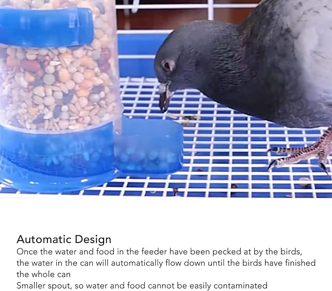 Pssopp Automatic Bird Feeder & Water Dispenser, Clear Bird Food Seed Dispenser, Hanging Cage Feeder, 800ml, Blue, Plastic, Adult, Modern, Medium Breeds, Outdoor, Multiple Pets