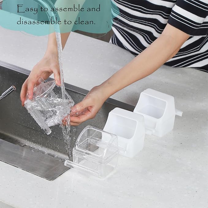 IBWell 2 Pack Bird Water Bowl Clear Bird Food Container Bird Cage Feeder No Mess Bird Feeder for Cage Parakeet Feeder with Perch, white