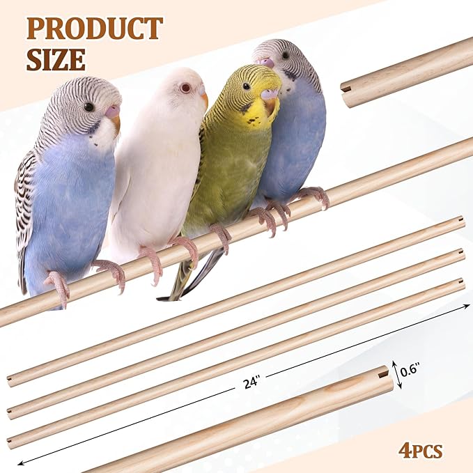 Sintuff 8 Pcs Bird Perches for Cage Accessories, Wooden Perch Rods Replacement with Double Head Slots, 0.6 Inch Diameter Natural Wood Stand for Parrot Macaw Cockatoo Parakeet (24 Inches)