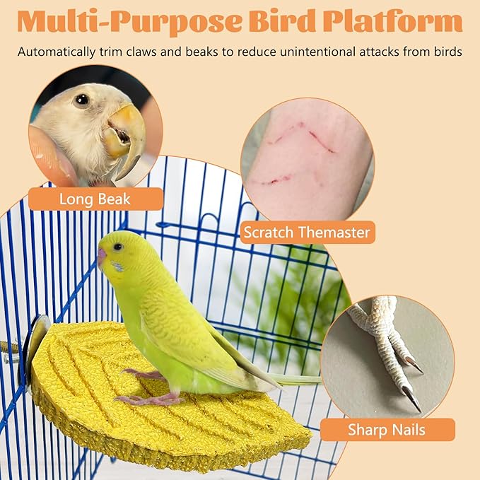 3 Pcs Bird Perch Resin Bird Beak Grinding Stone Leaf Shape Perch Stand Foot Clawing Trimmer Platform Cage Accessories for Cockatiels Conures Budgies Lovebirds (Yellow)
