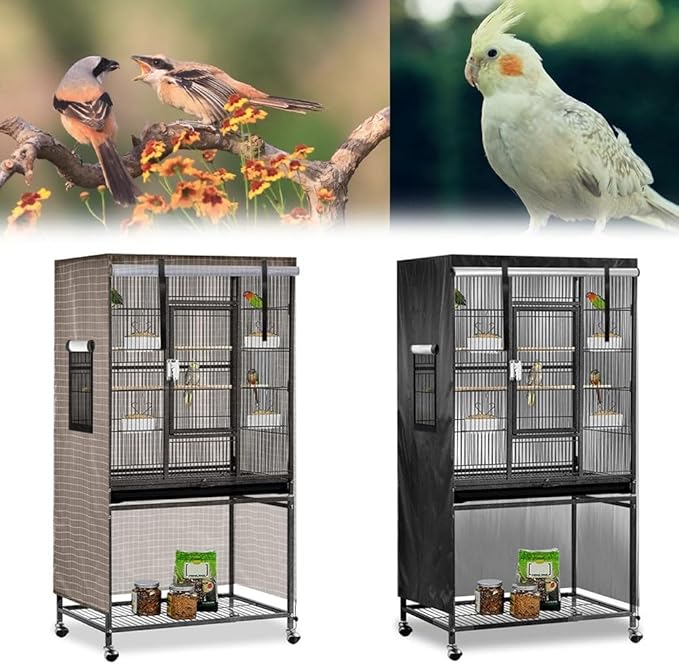 Bird Cage Cover, 38.2 * 23.6 * 51.2” Dark Colored Drape For Animal Crate, Waterproof & Washable Night Cover For Cages, Distraction And Light Eliminator For Mink, Totoro, Parakeets, Parrot (Khaki)