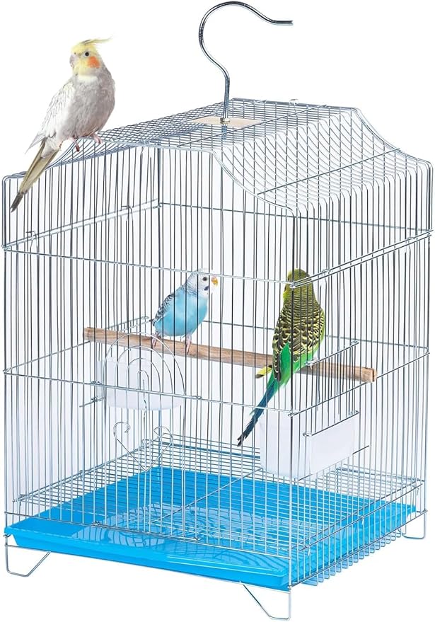 Small Bird Travel Cage - Lightweight Starter Kit for Parakeets, Lovebirds, Parrotlets Finches Canaries Removable Tray & Accessories Included