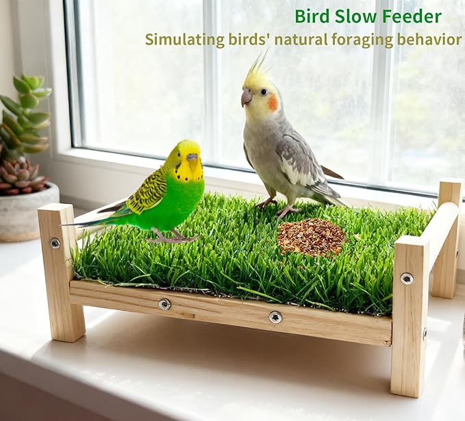 Bird Toy with Foraging Mat, Parrot Forage Toy Bed, Parrot Grass Perch Hammock Bed, Bird Perch Conure Platform Grass Forage Toy for Parakeet, Cockatiel, Lovebird, Budgie