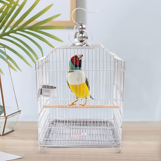 Small Bird Cage, Stainless Steel Parakeet Bird Cage Small Birds Starter Kit Hanging Bird Cages with Stand for Parakeets Lovebirds Parrotlets Finches Canaries