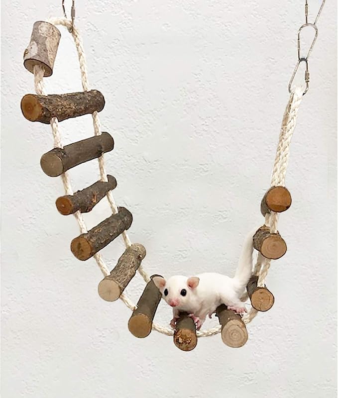 Sisal Rope Ladder - Natural Interactive Climbing Cage Accessory - for Sugar Gliders, Squirrels, Degus, Marmosets, Monkeys, Rats, Parrots, Birds, Hamsters, Gerbils & Other Small Pets
