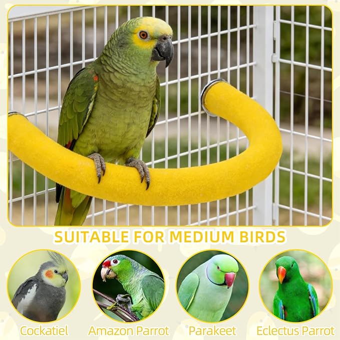Rypet U Shape Parrot Perch Stand Toy for Paw Grinding Clean Stick Exercise, Rough-Surfaced Quartz Bird Perch Standing Cage Accessories for for Small Parakeets Cockatiels Conures Macaws (Yellow M)