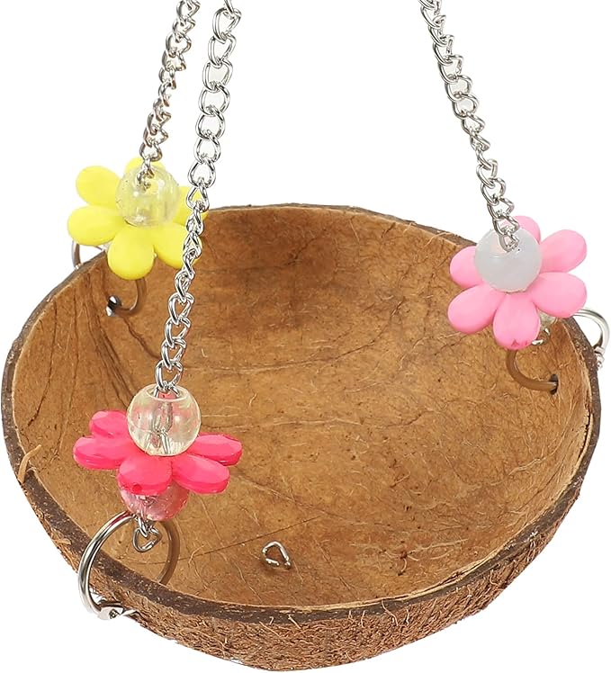 Natural Coconut Shell Bird Nest Bird Hanging Rocking Nest Cabin Outdoor Toys for Budgie Cockatiel